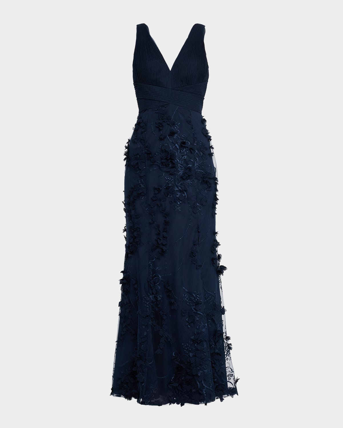 Aidan Mattox Embroidered Floral Applique Gown