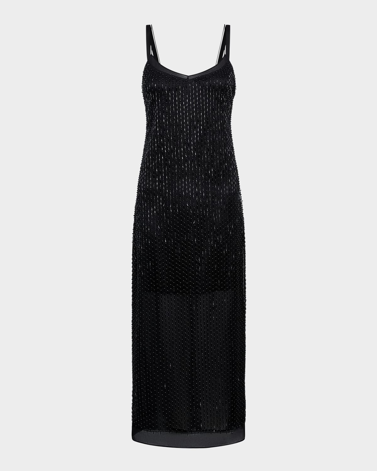 Vince Sleeveless Beaded Midi Slip Dress In Black