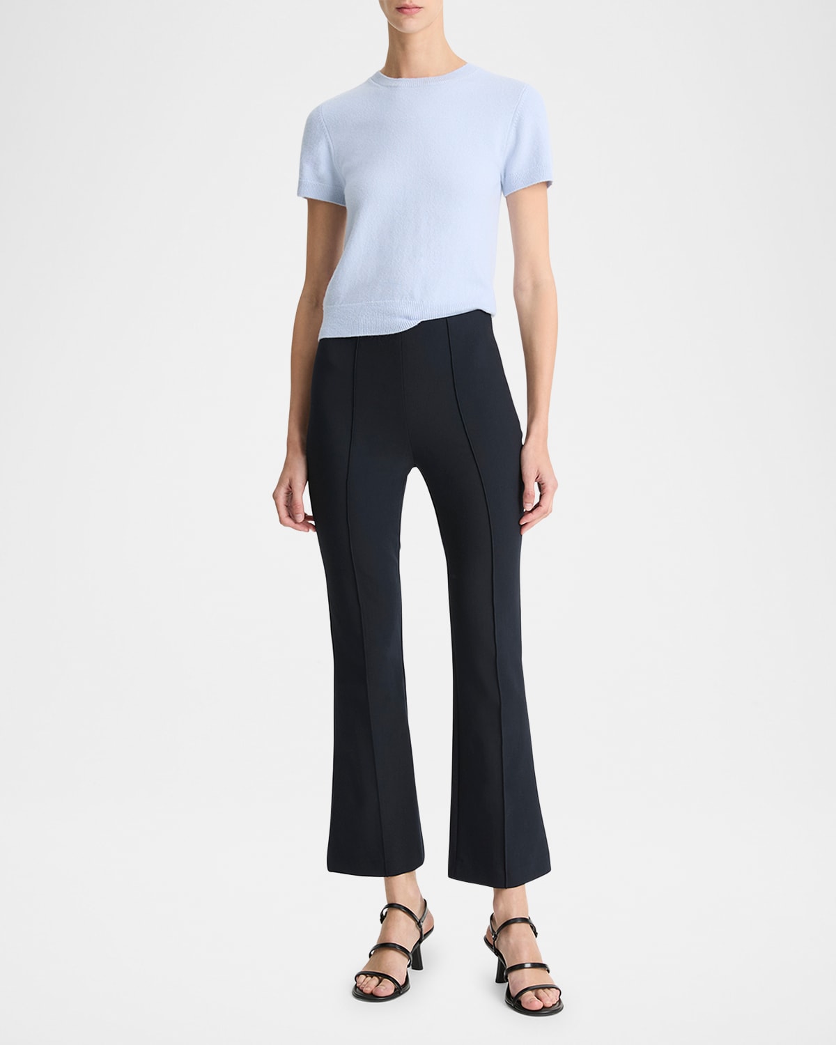 Shop Vince Cropped Flare-leg Pintuck Pants In Coastal Blue