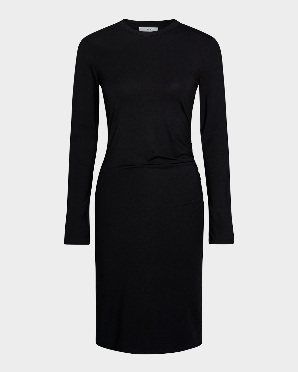 Long-Sleeve Ruched Crewneck Dress