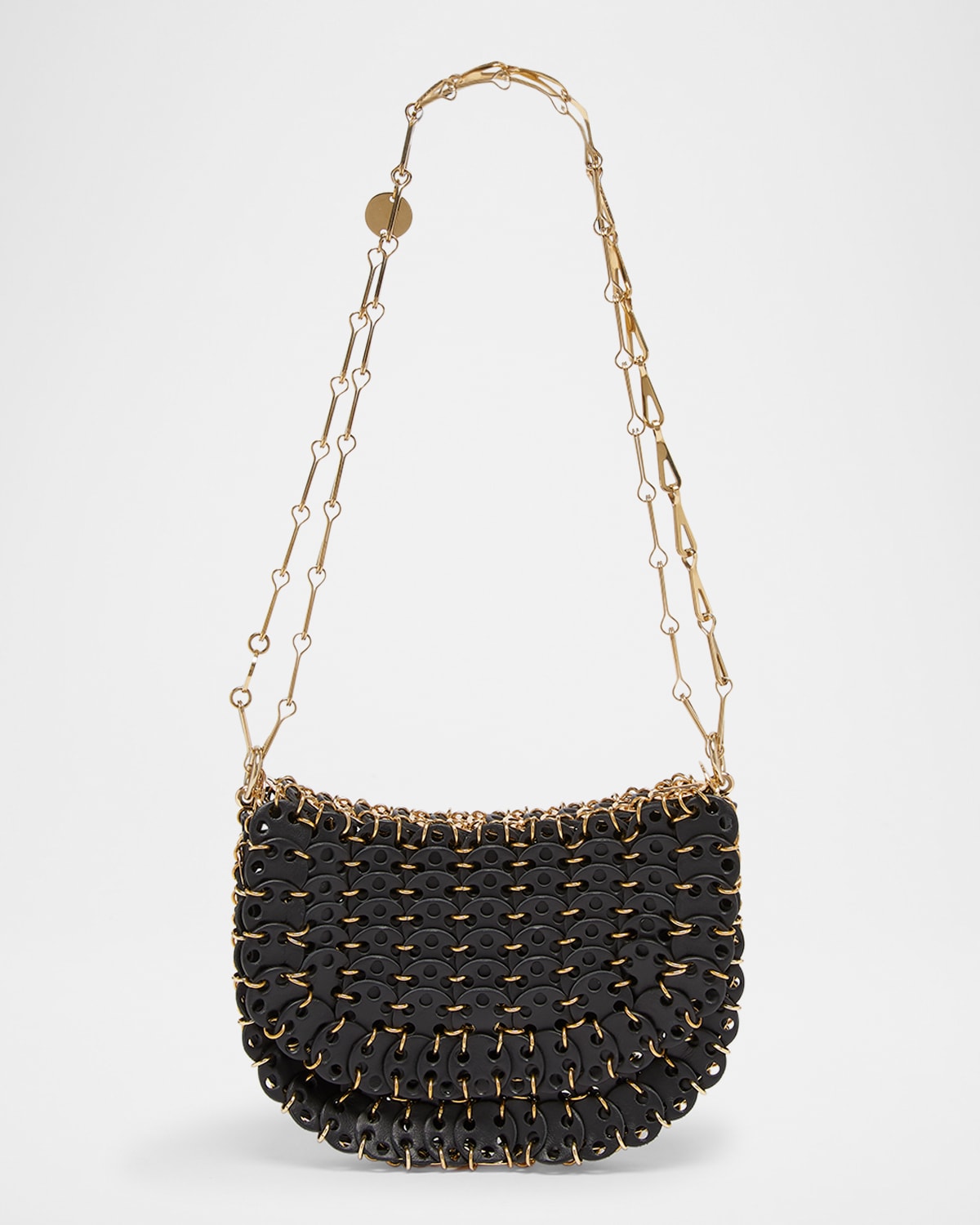 Rabanne Sac A Main Disc-link Leather Shoulder Bag In Black/gold