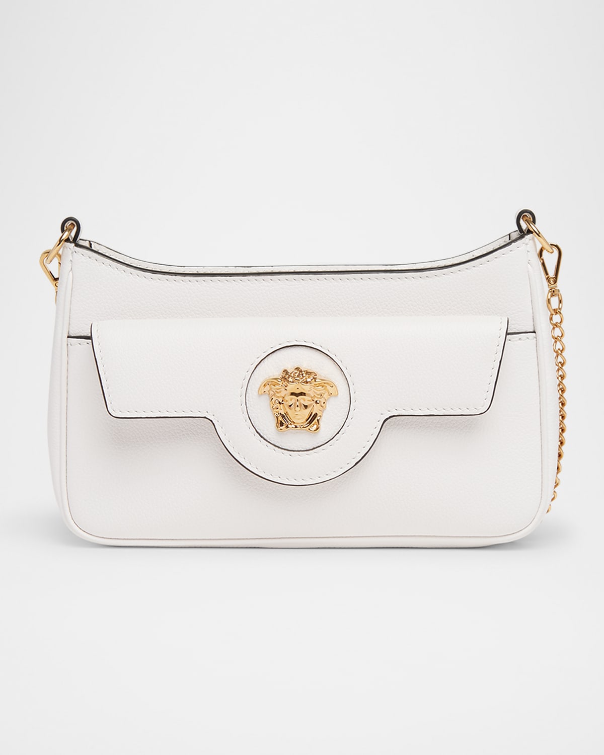 Versace La Medusa Mini Leather Crossbody Bag In Optical-white