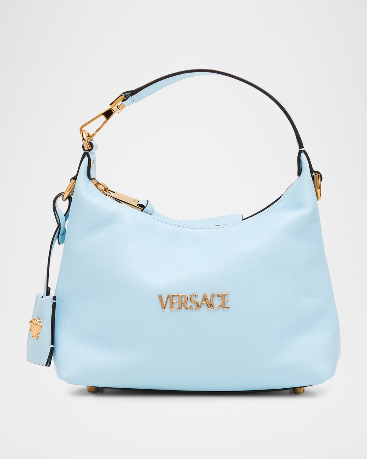 Versace Tag Zip Leather Hobo Bag