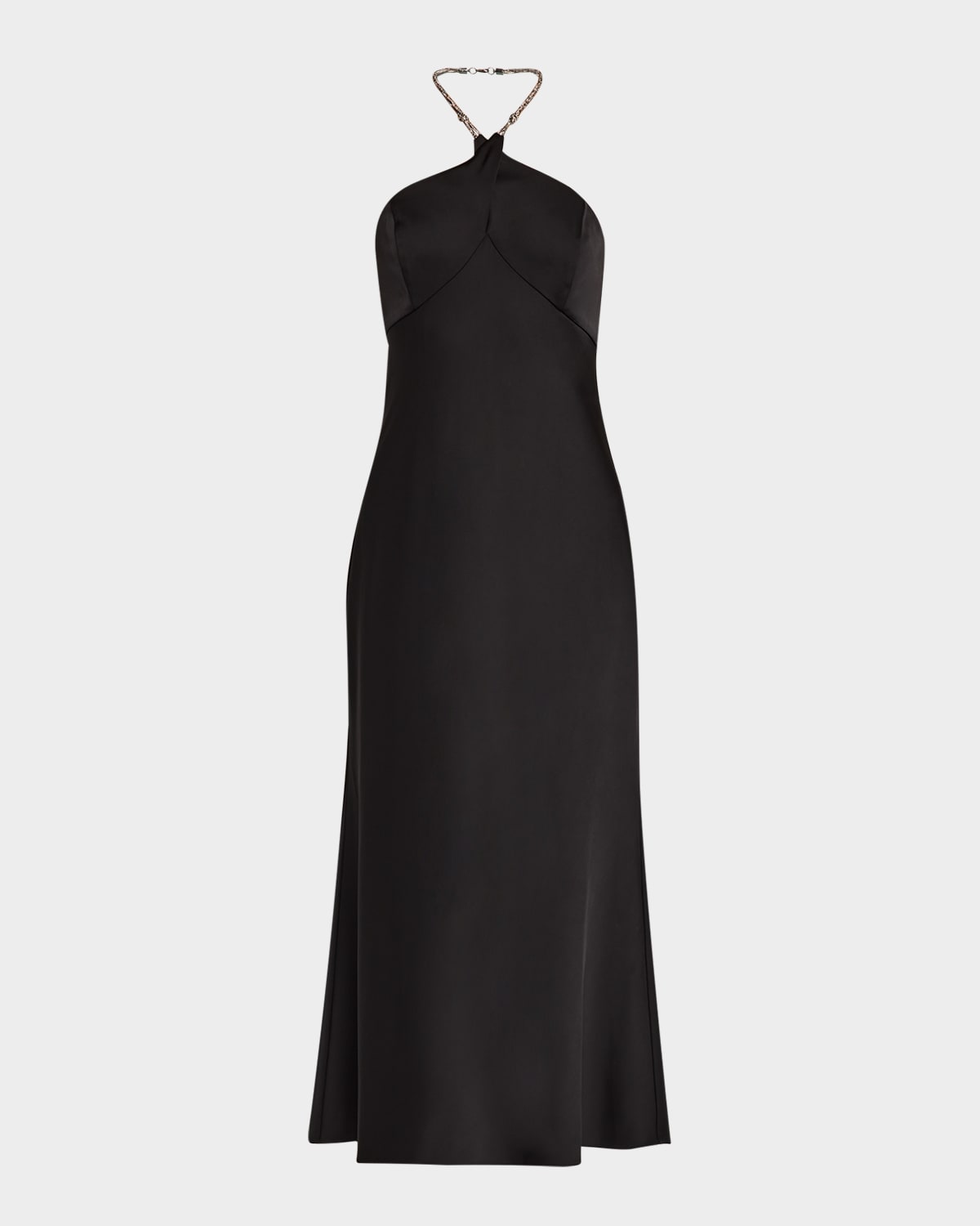 Quinn Rhinestone-Strap Satin Halter Midi Dress