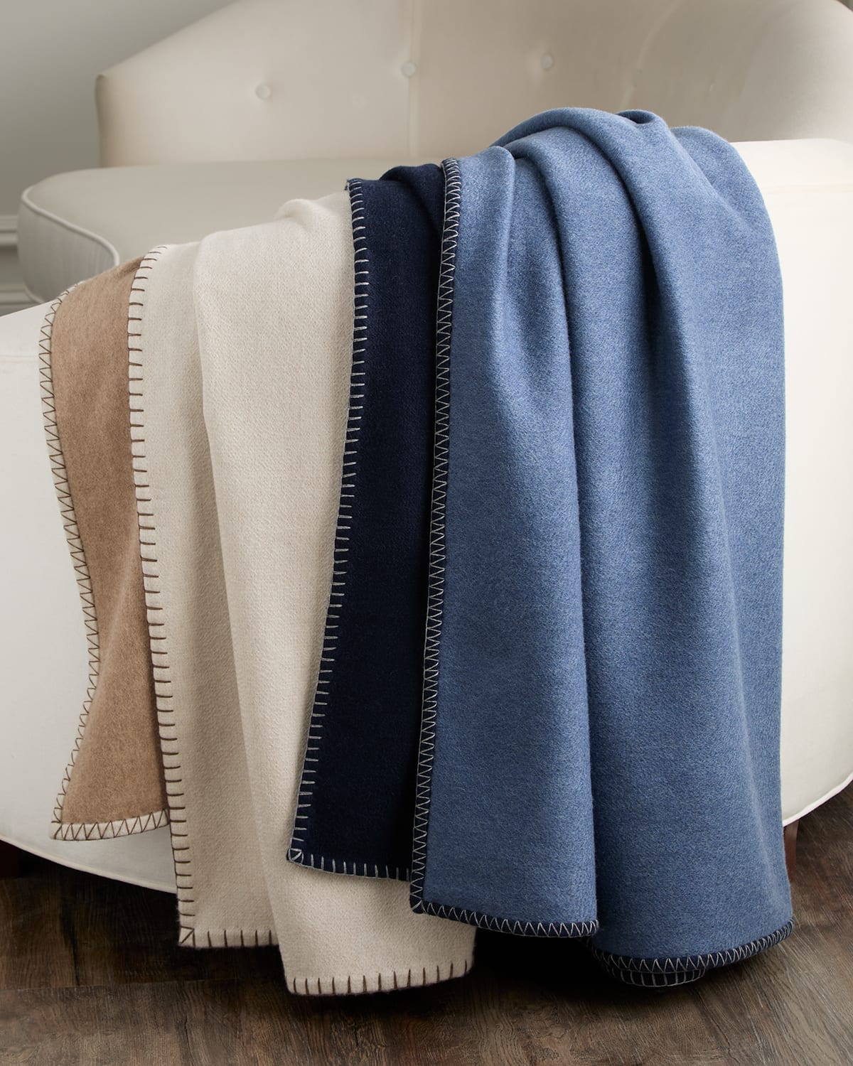 Sofia Cashmere Double-face Cashmere Throw With Contrast Stitch, 50" X 76" In Taupe/bone
