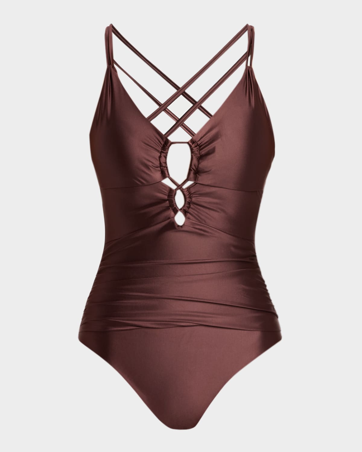 La Blanca Lace-up One-piece Swimsuit In Brown