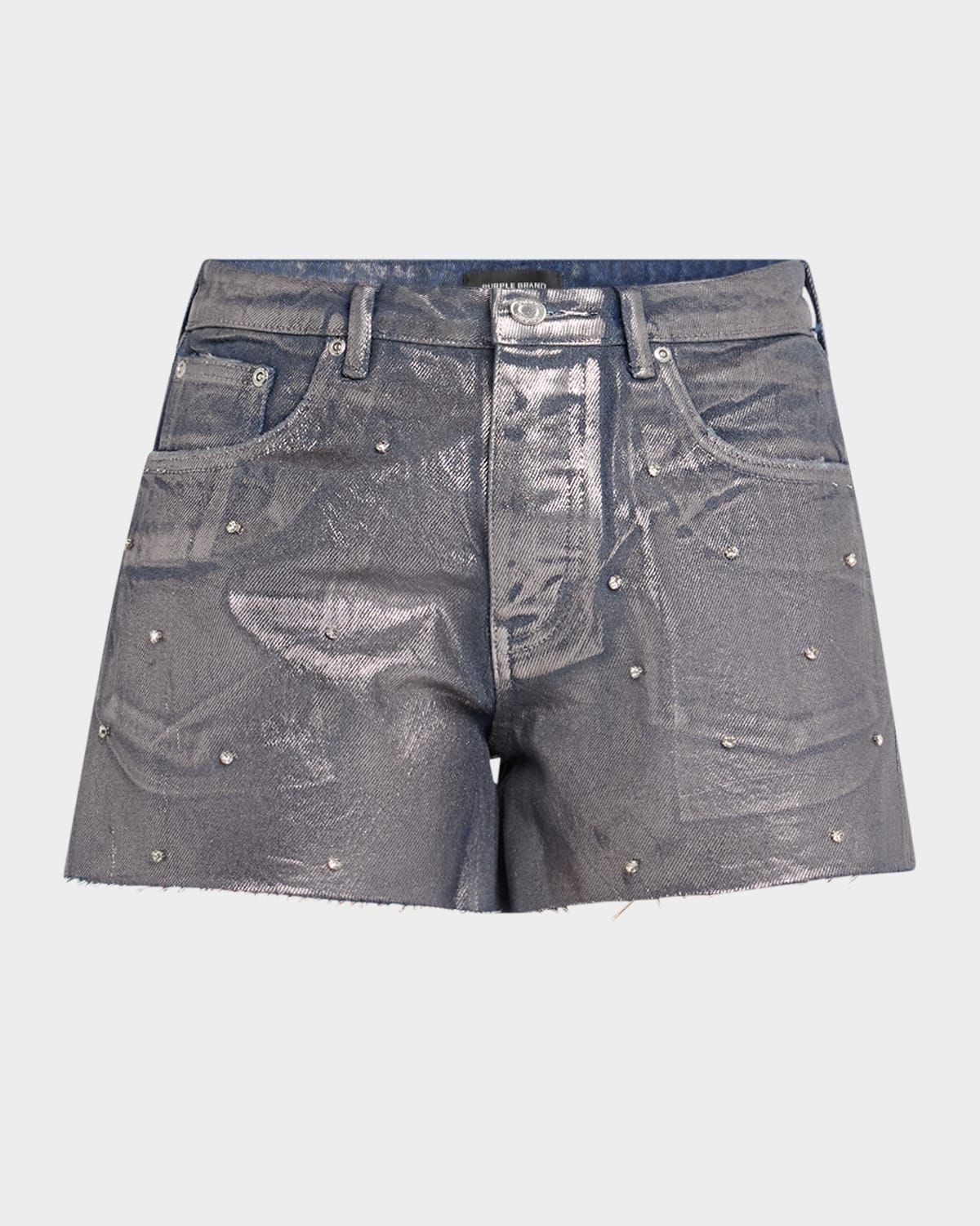 Shop Purple Foiled Denim Cut-off Shorts With Rhinestones In Dk Indigo