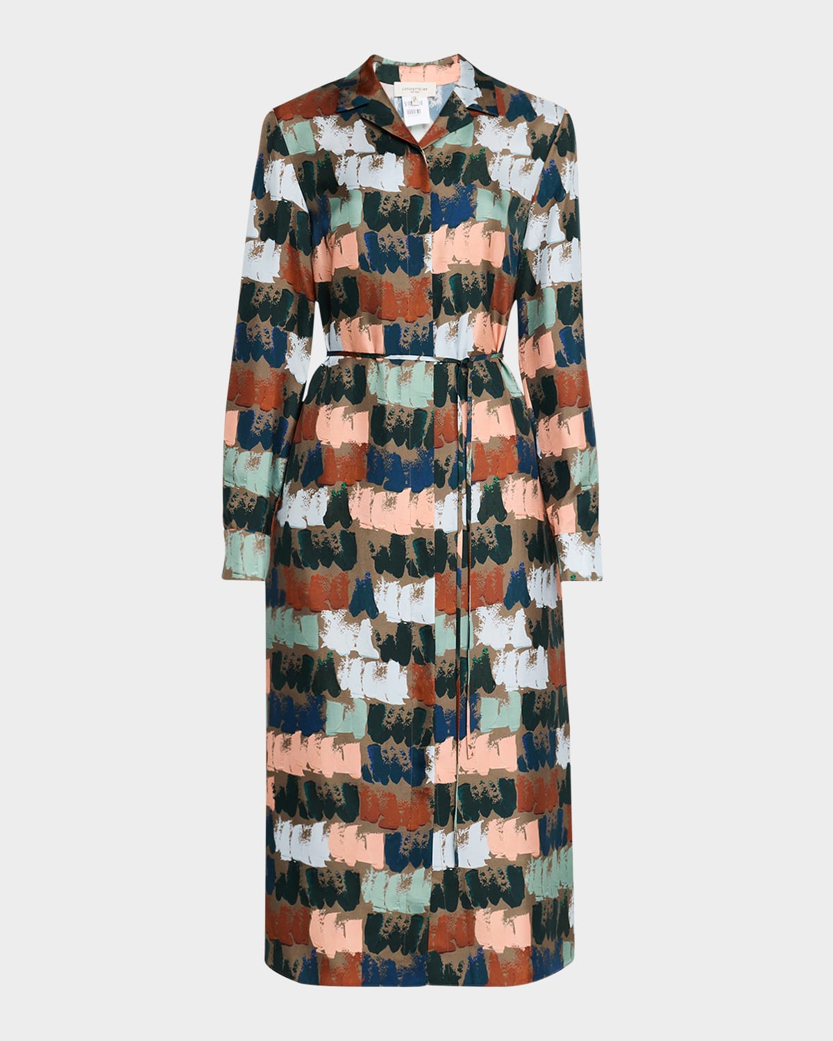 Shop Lafayette 148 Paint Stroke-print Silk Midi Shirtdress In Concrete Multi