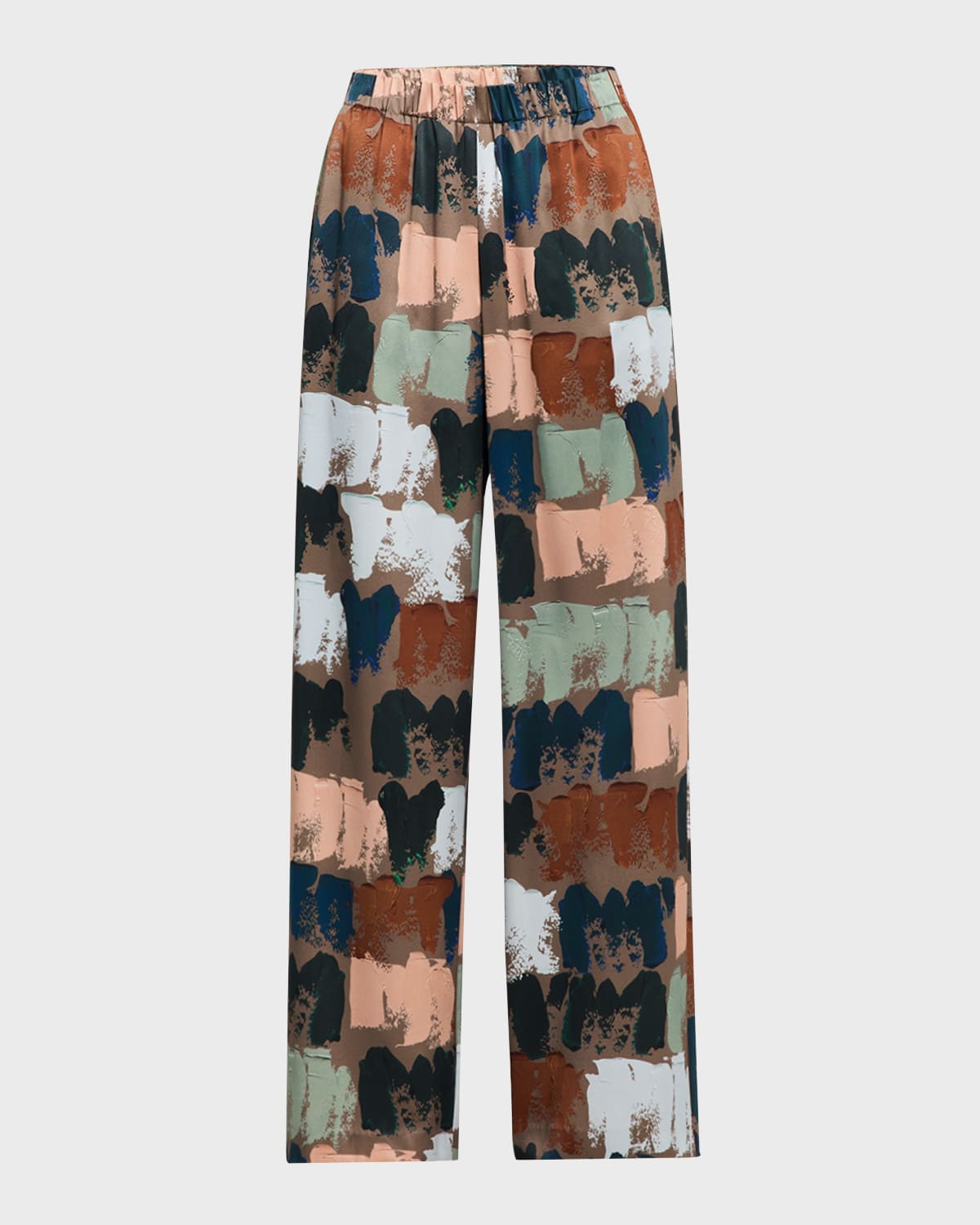 Riverside Paint Stroke-Print Silk Pants