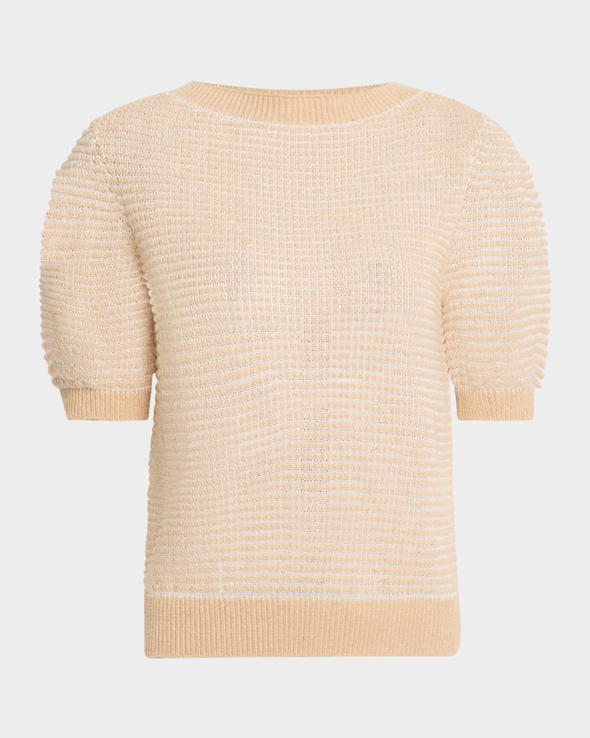 Lafayette 148 Puff-sleeve Textured Stitch Sweater In Dune Metallic