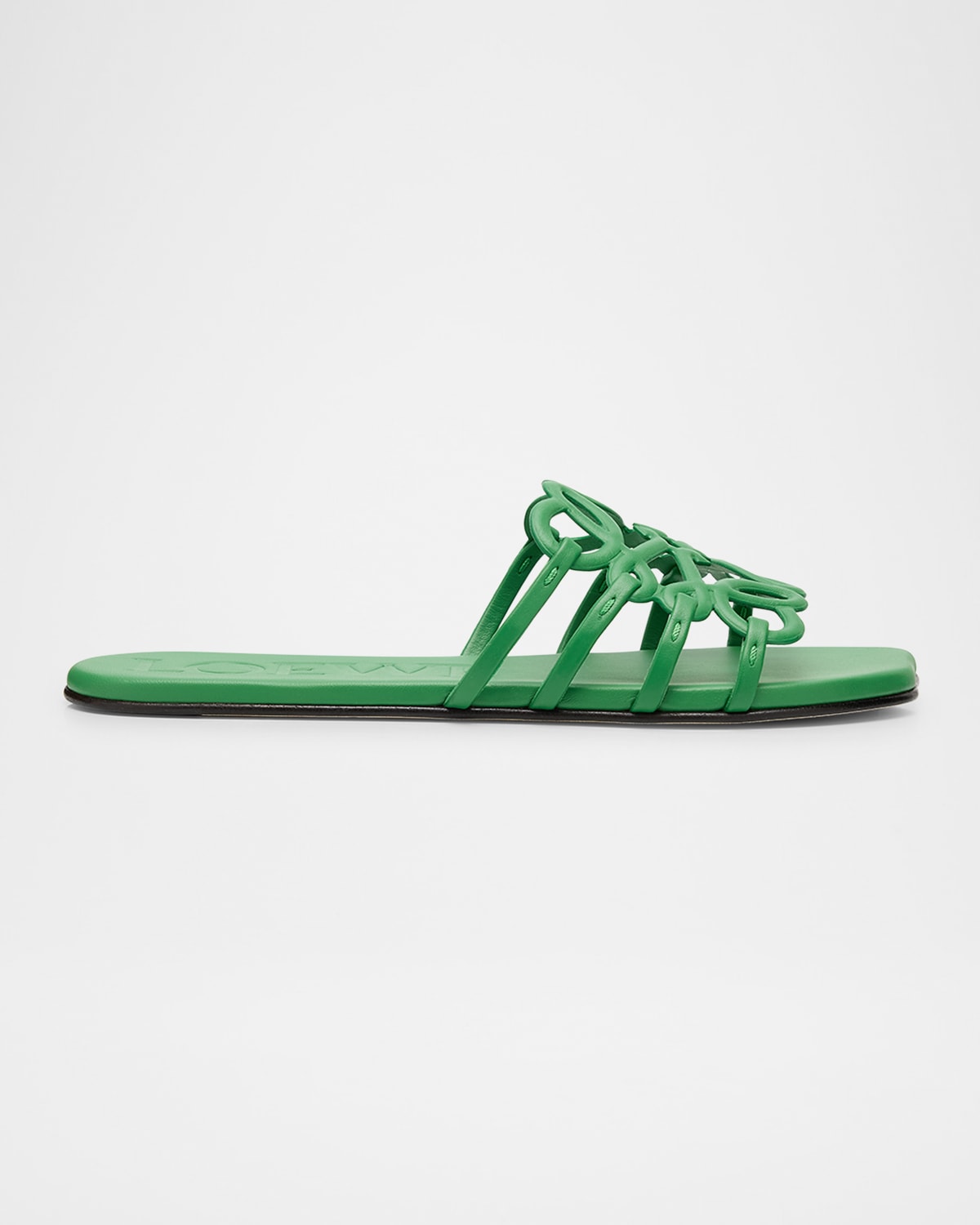 Loewe Petal Anagram Leather Flat Sandals In Green