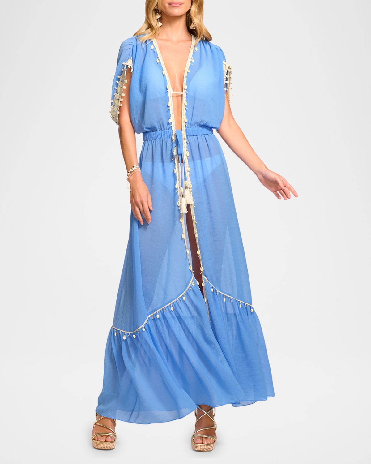 Ramy Brook Nikolai Shell Trim Maxi Cover-up Dress In Blue