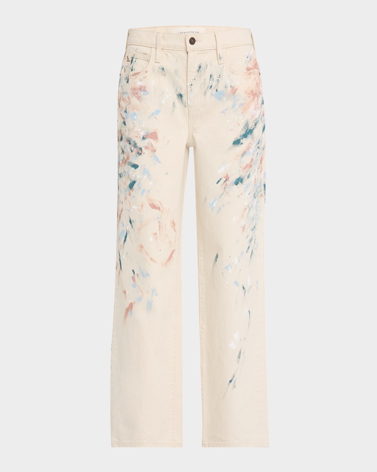 Shop Lafayette 148 Wyckoff Straight-leg Paint Stroke Jeans In Washed Ecru Multi