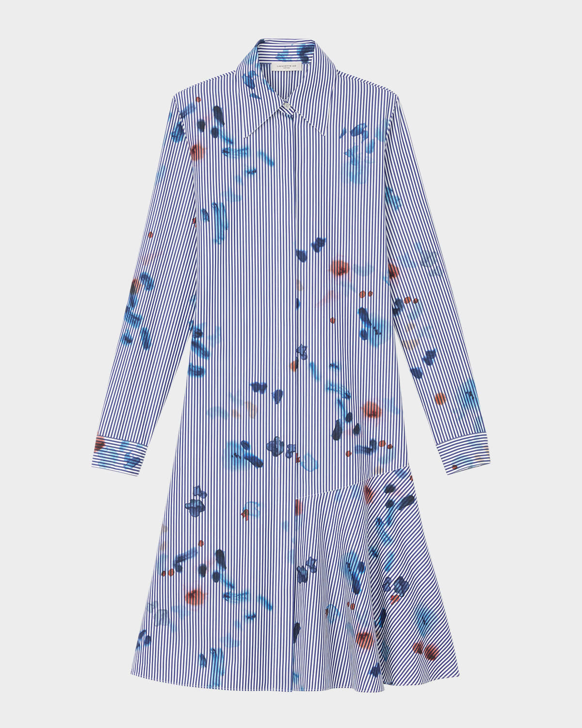 Lafayette 148 Striped Brushstroke-print Shirtdress In Sky Multi