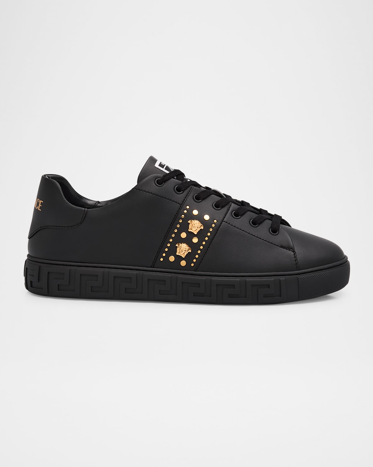 Versace Studded Greca Low-top Sneakers In Black  Gold