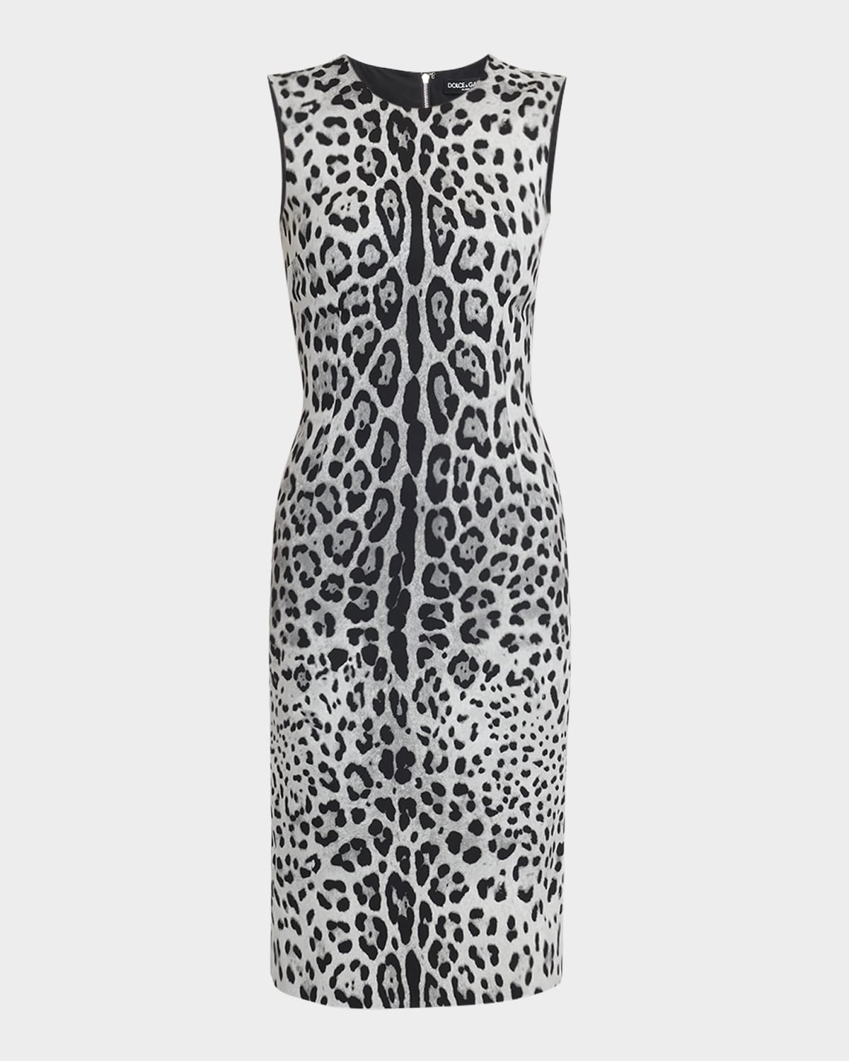 Dolce & Gabbana Leopard Print Sleeveless Midi Dress In Greyprtblk