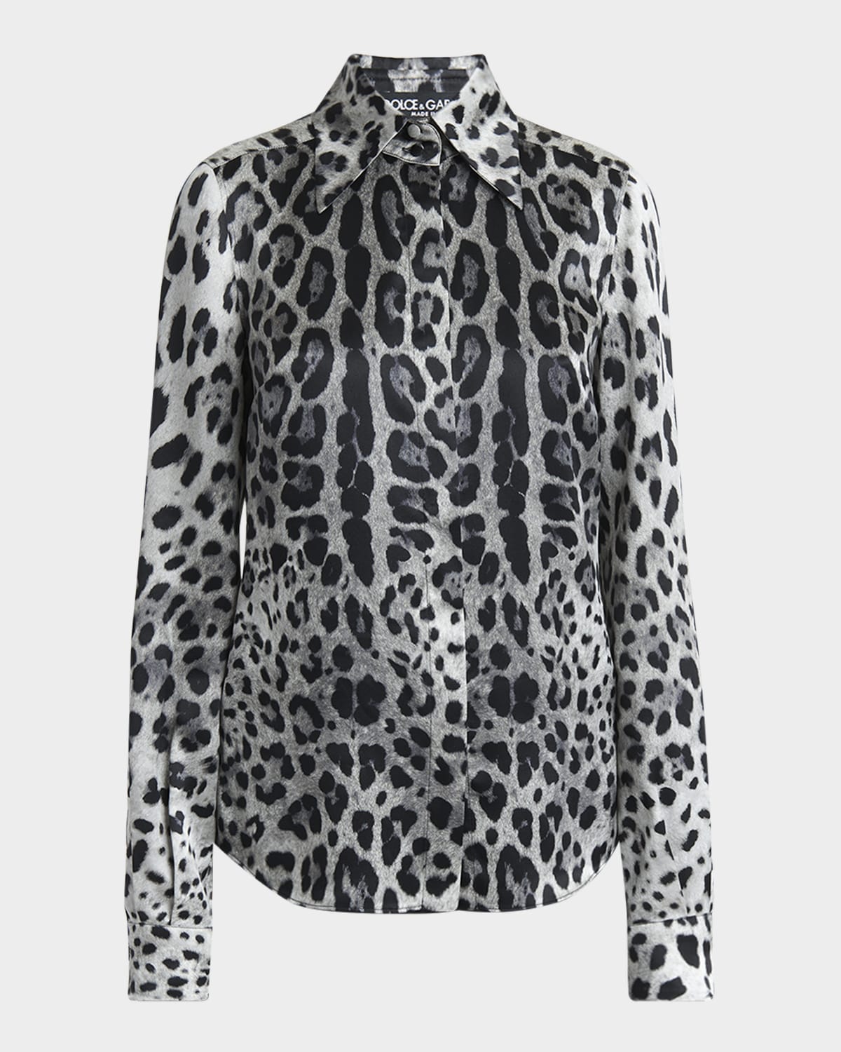 Dolce & Gabbana Animal Print Button Down Blouse In Greyprtblk