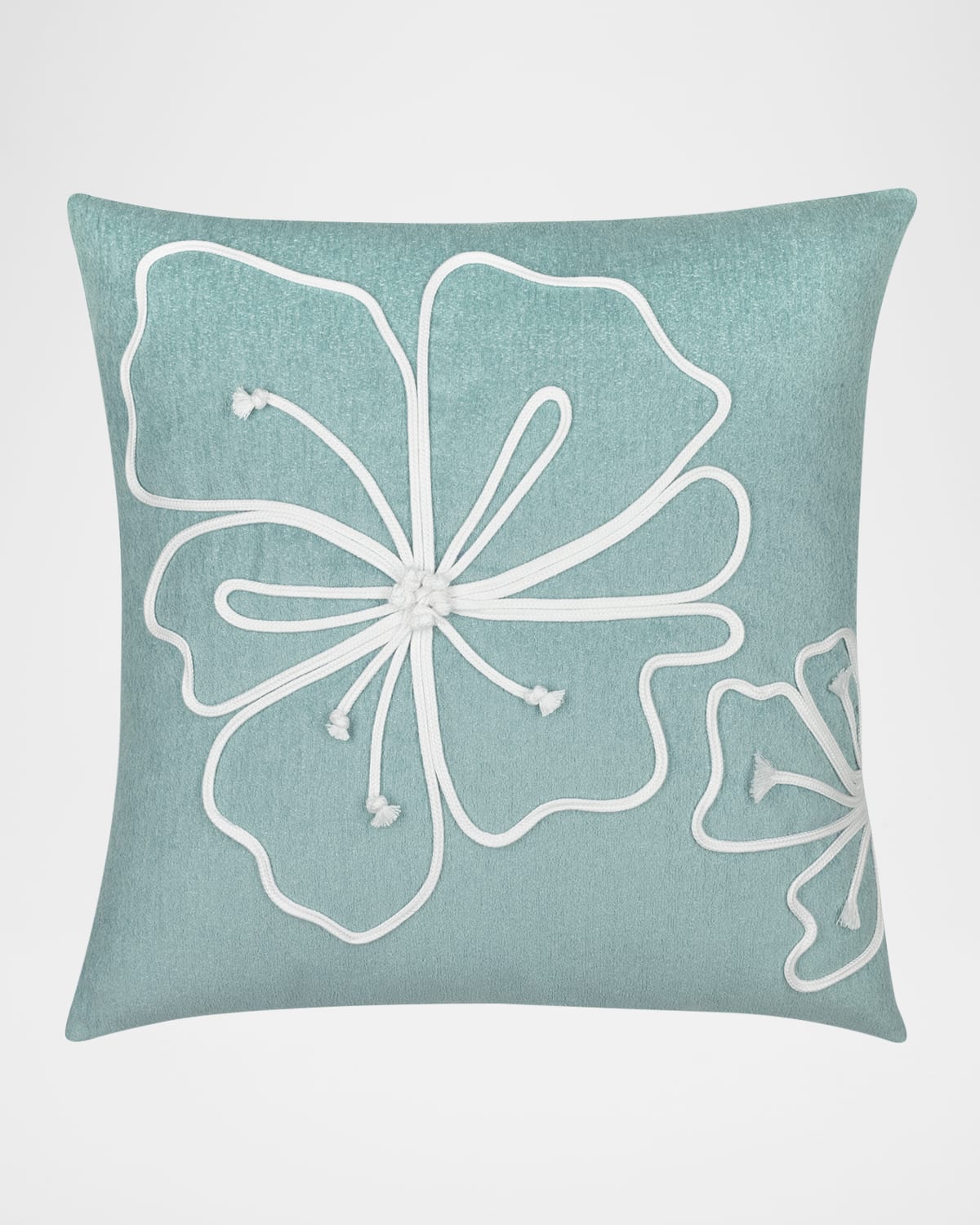 Elaine Smith Hibiscus Mist Rope Hand Appliqued Indoor & Outdoor Woven Accent Pillow