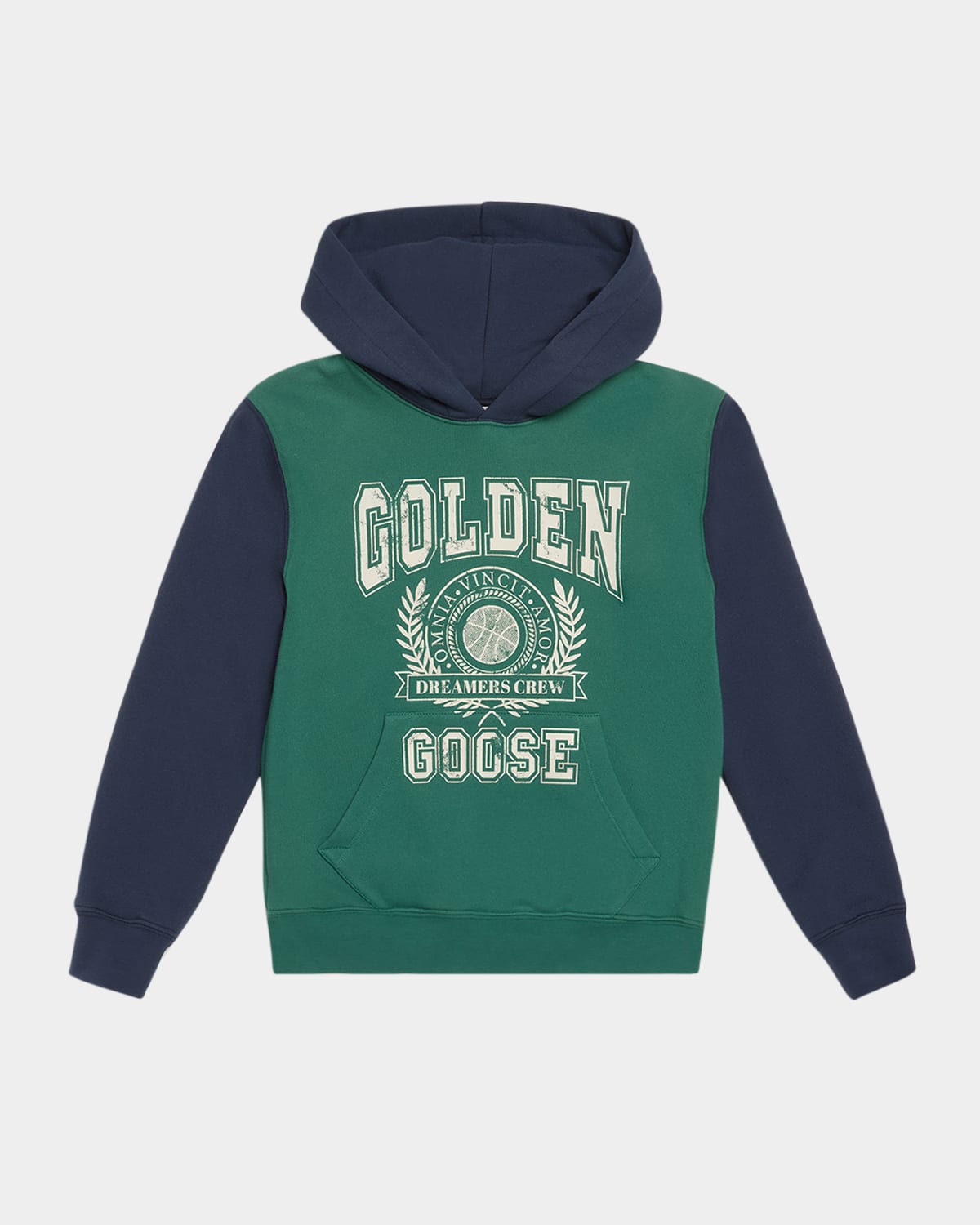 Golden Goose Boy's Journey Bicolor Logo Crest Hoodie In Hunter Green Total Eclipse