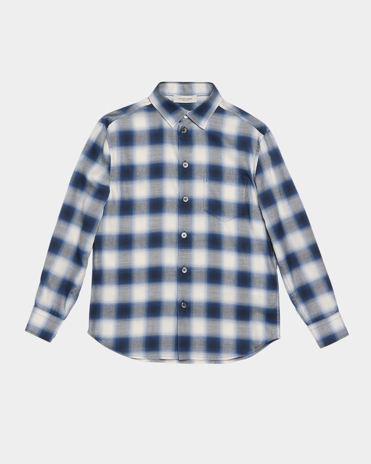 Shop Golden Goose Boy's Golden Check-print Shirt In Navy Off White