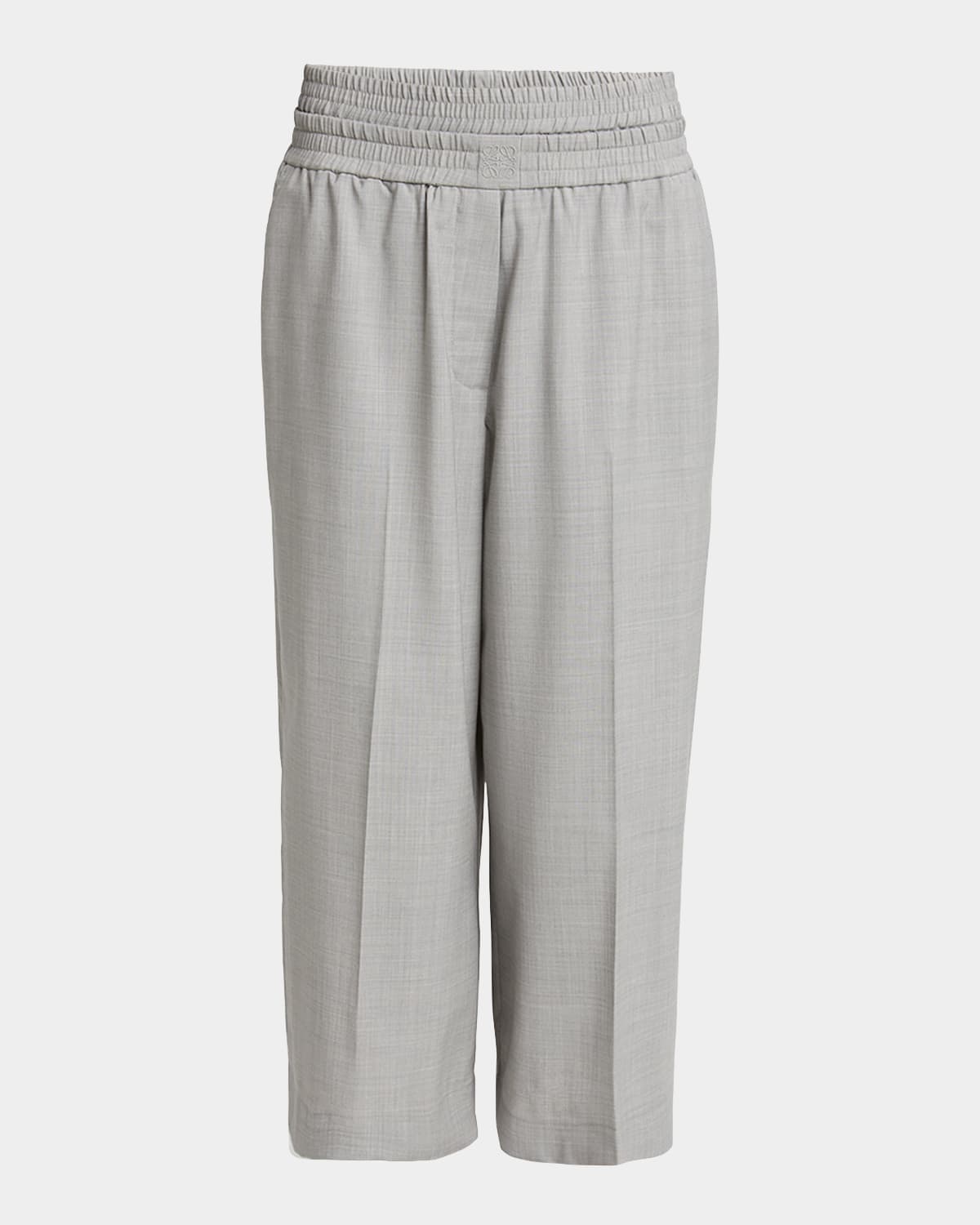 Loewe Cropped Wide Leg Wool Trousers In Light Grey Melange