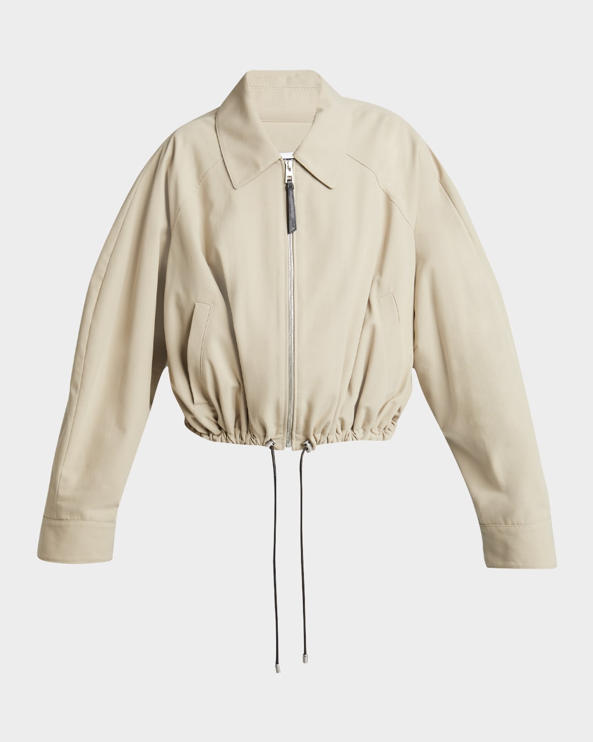 Loewe Cropped Zip Up Drawstring Balloon Jacket In Beige