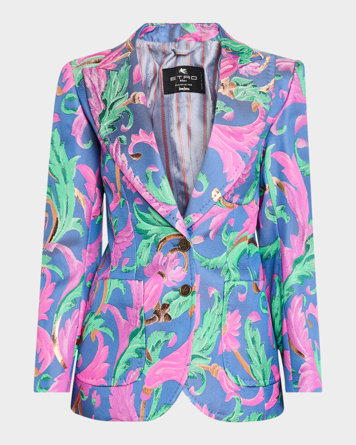 Etro Floral Metallic Jacquard Single-breasted Blazer Jacket In Multicolour On Pale