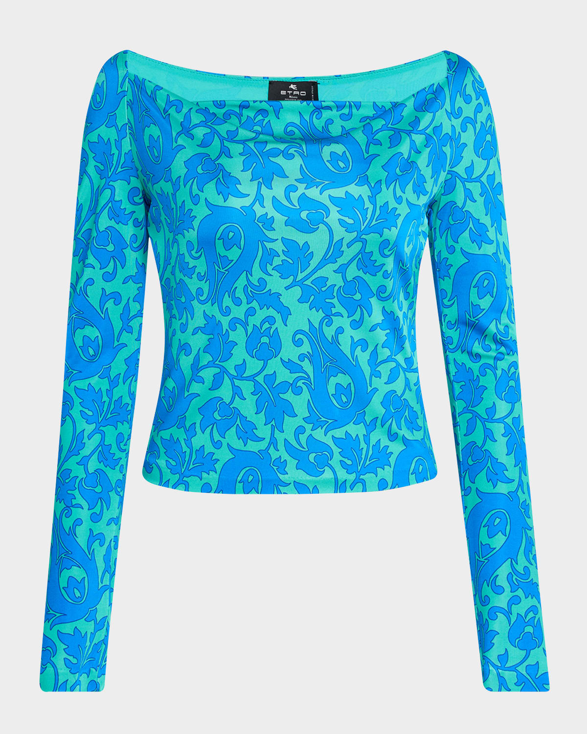 Etro Tile-print Jersey Long-sleeve Top In Print On Green Base