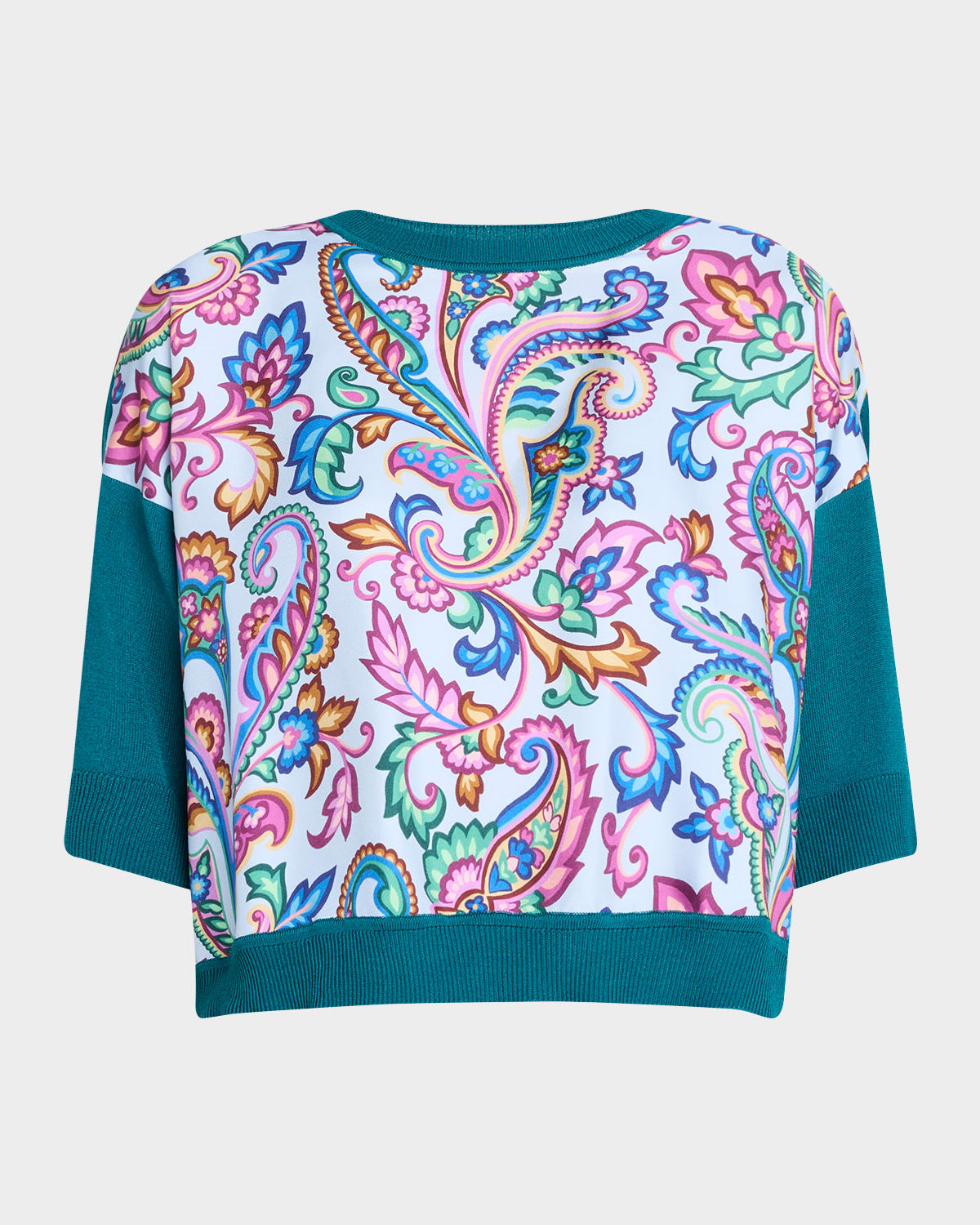 Garden Paisley Silk Inset Knit Boxy Sweater