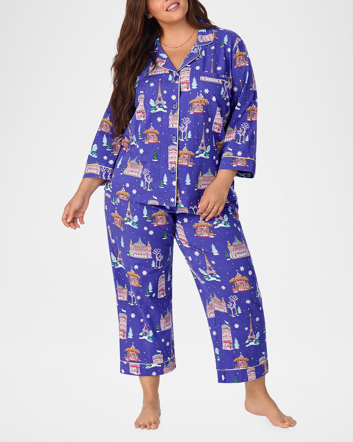 Bedhead Pajamas Cropped Organic Cotton Jersey Pajama Set In Winter In Paris