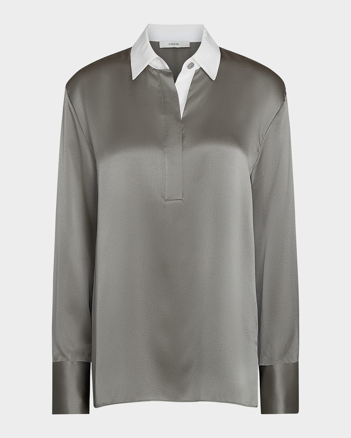 Vince Long-sleeve Silk Rugby Shirt In Smoky Moss