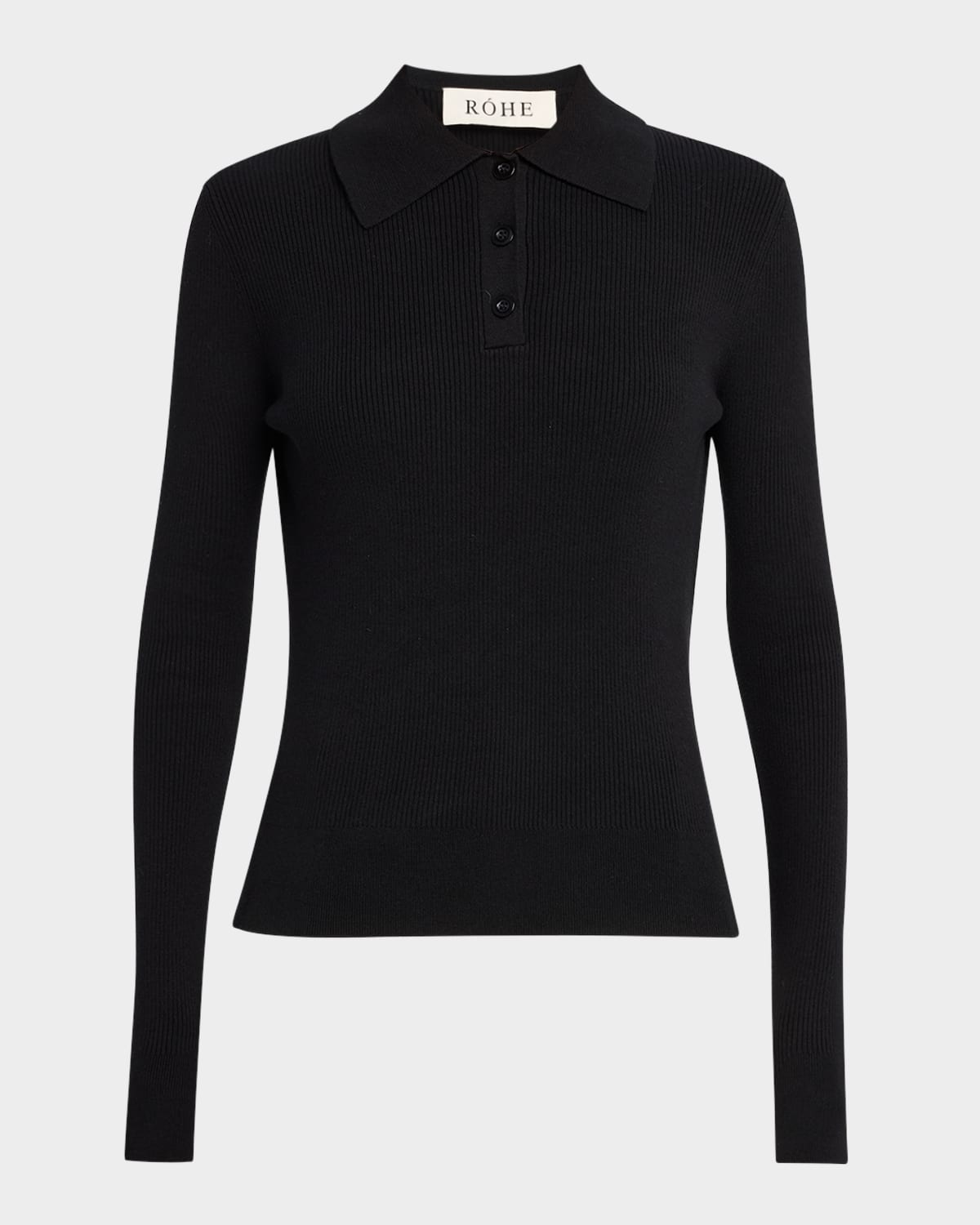 Long-Sleeve Rib-Knit Polo Top