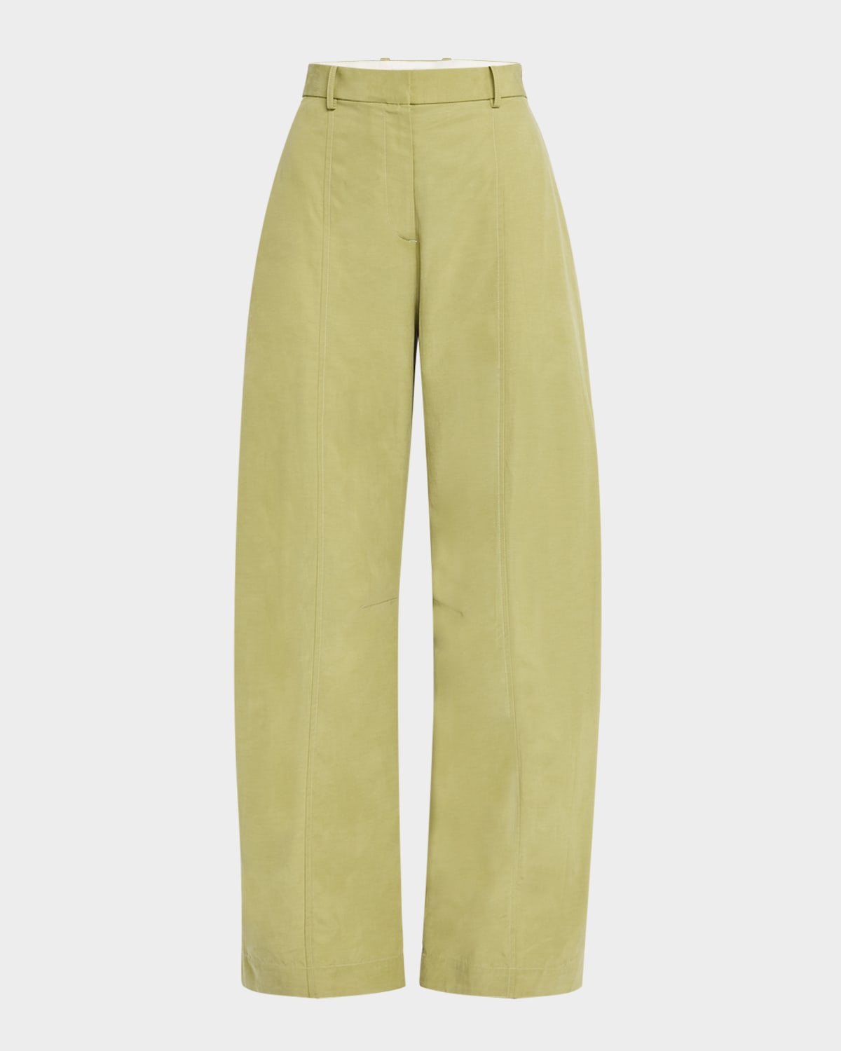 Curved Straight-Leg Tab Fluid Poplin Pants