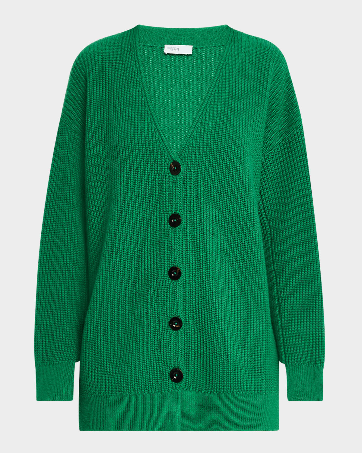 Rosetta Getty Wool-cashmere Sheer Rib Long-sleeve Top In Green