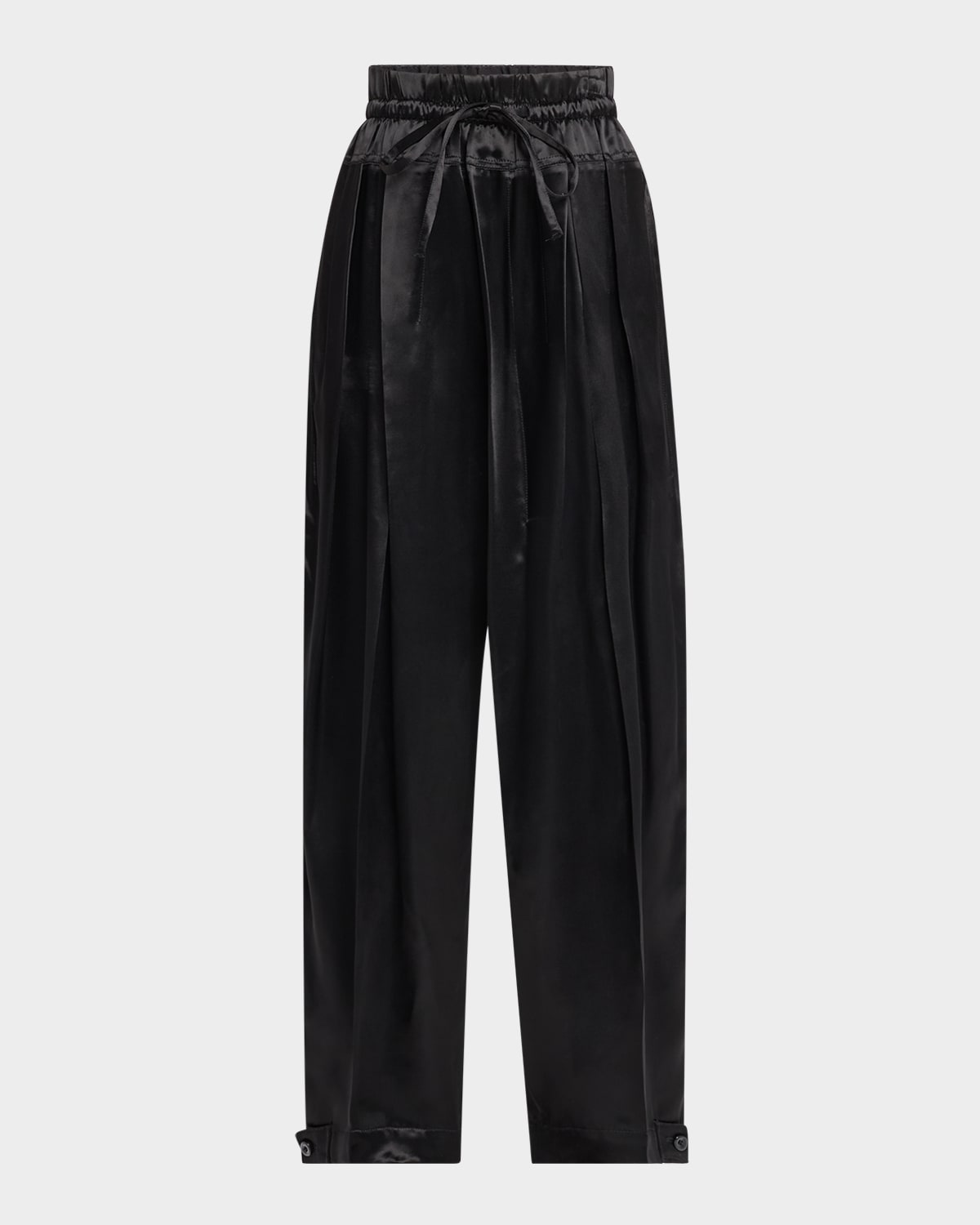 Shop Jil Sander Pleated Satin Wide-leg Drawstring Trousers In Black