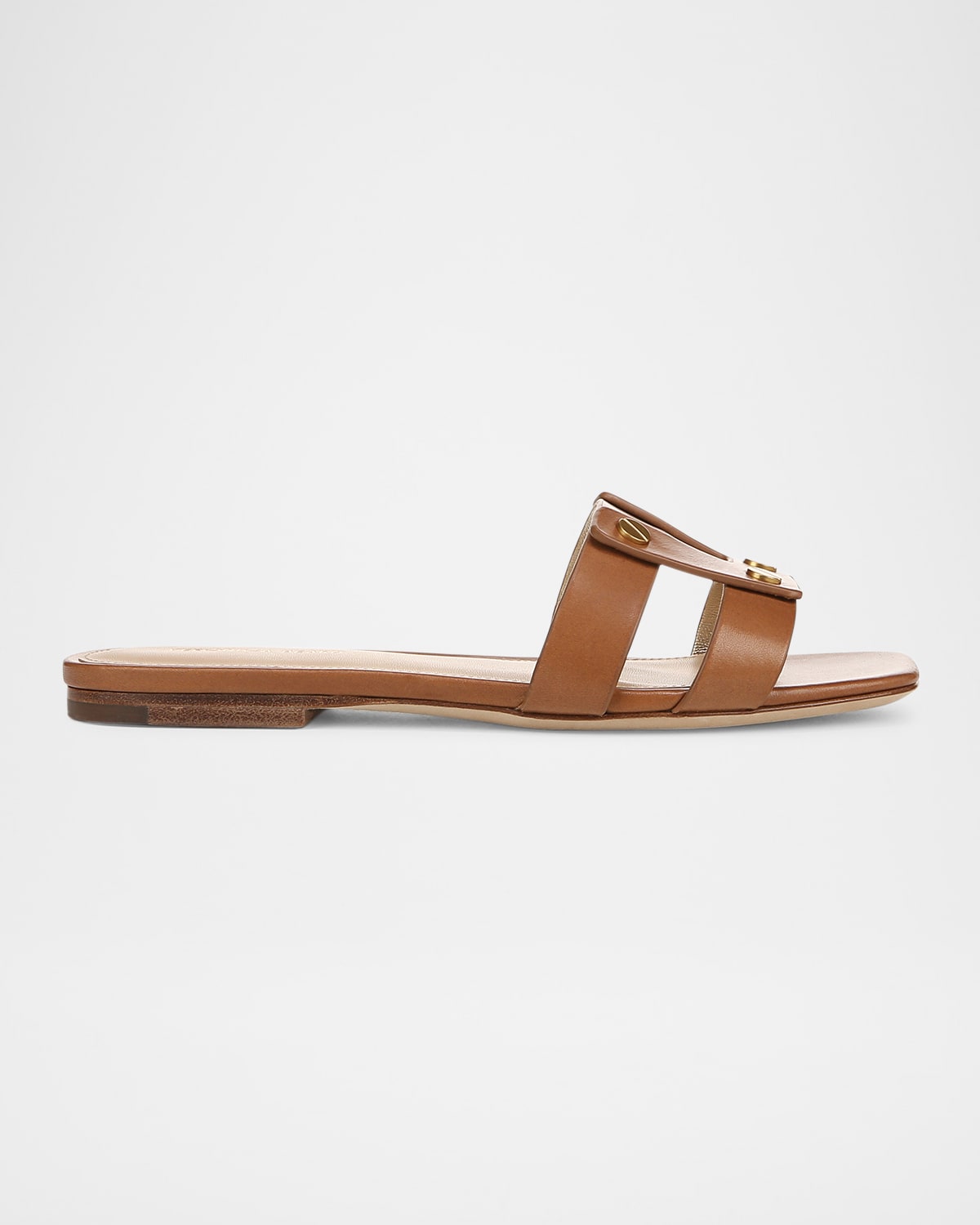 Veronica Beard Via Leather Flat Slide Sandals In Honey