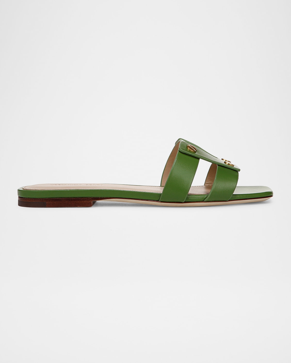 Via Leather Flat Slide Sandals