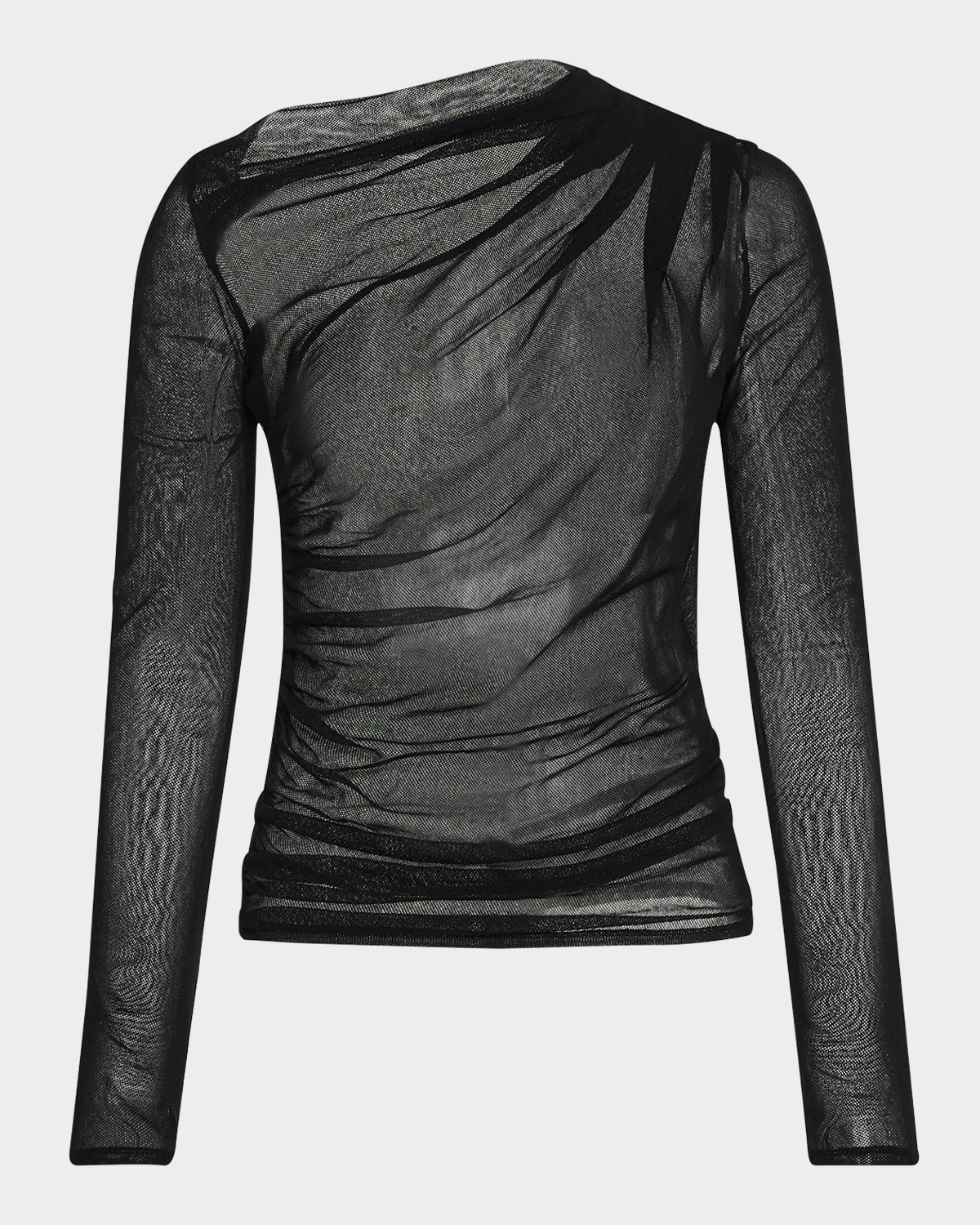 Shop Enza Costa Sheer Slash Long-sleeve Blouse In Black