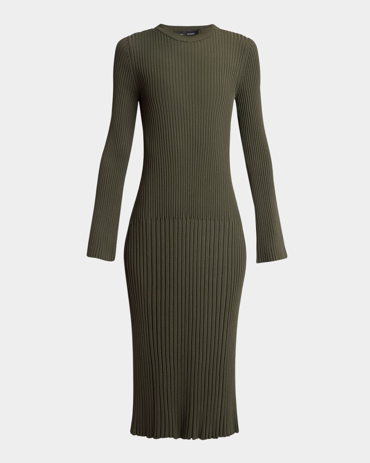 Proenza Schouler Kenna Midweight Viscose Rib Midi Dress In Fatigue