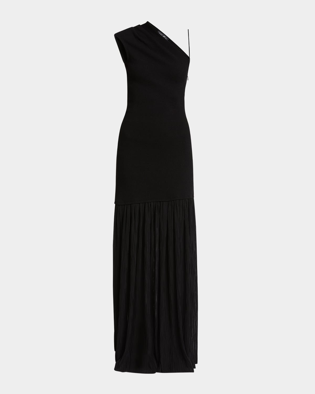 PROENZA SCHOULER CORA ONE-SHOULDER PLEATED CREPE CHIFFON MAXI DRESS 