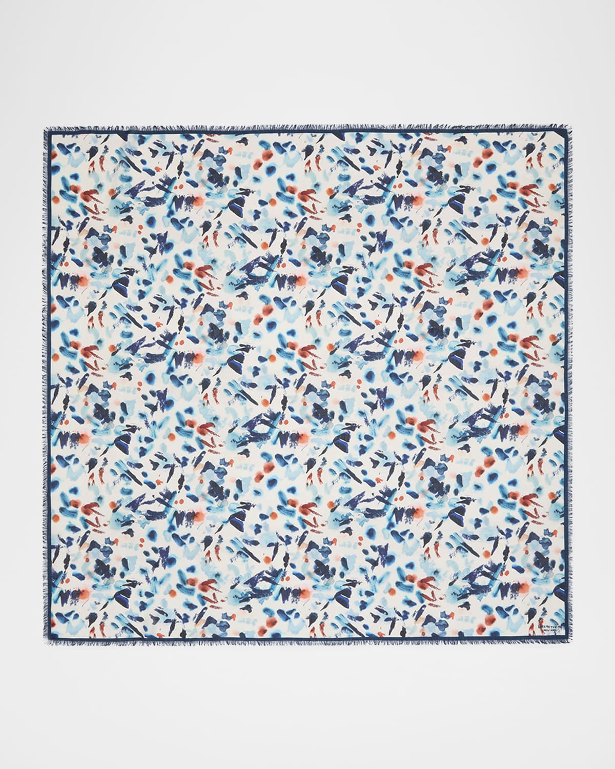 Lafayette 148 Paint Splatter Square Cashmere-silk Scarf In Lido Blue Multi