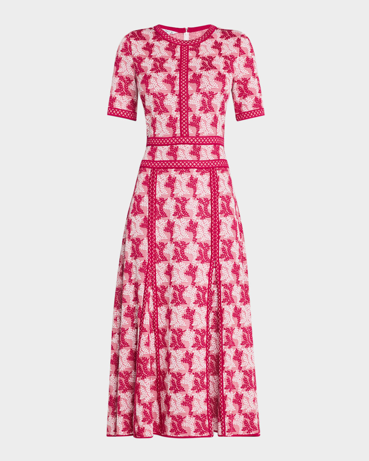 Misook A-line Midi Dress In Pink Flash/white