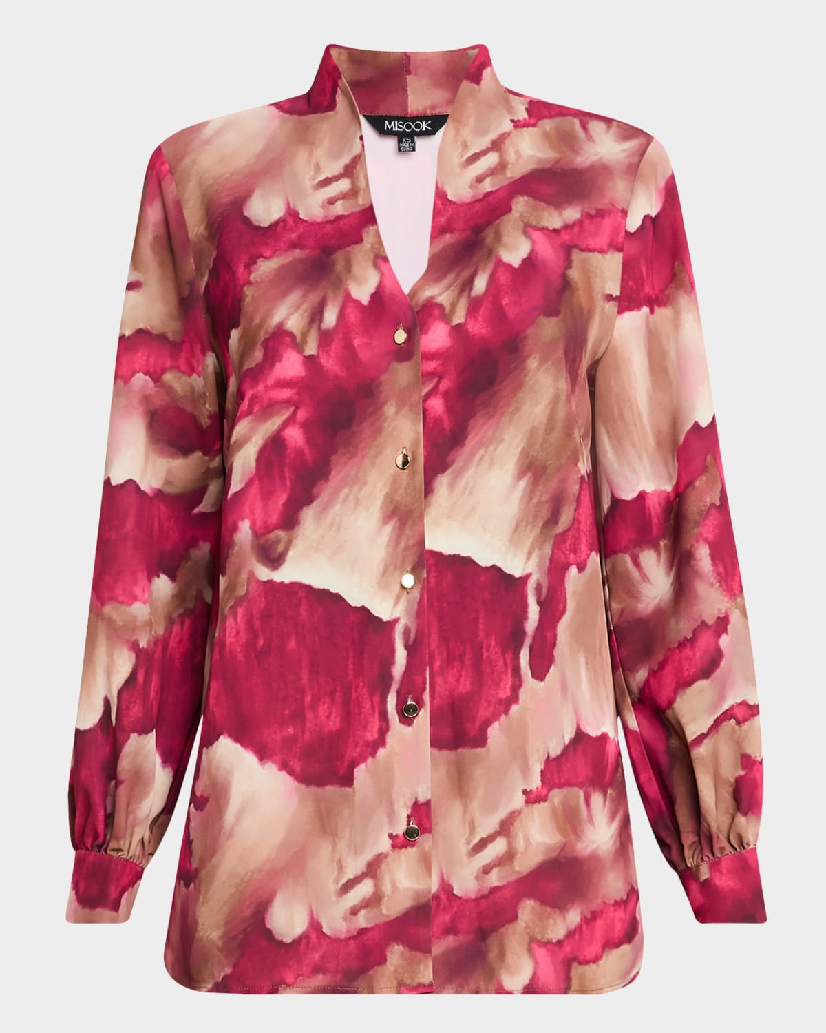 Misook Watercolor-Print Crepe de Chine Blouse - Heritage Fit