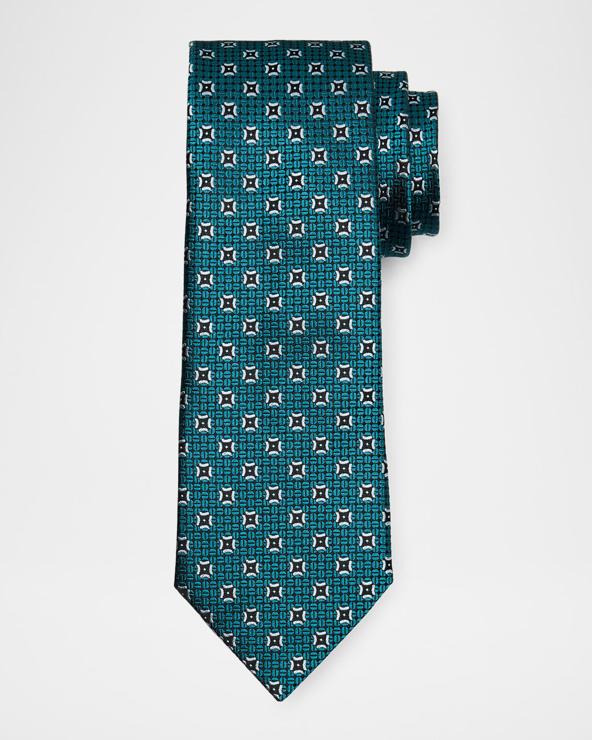 Zegna Men's Medallion Silk Tie In Md Grn Fan