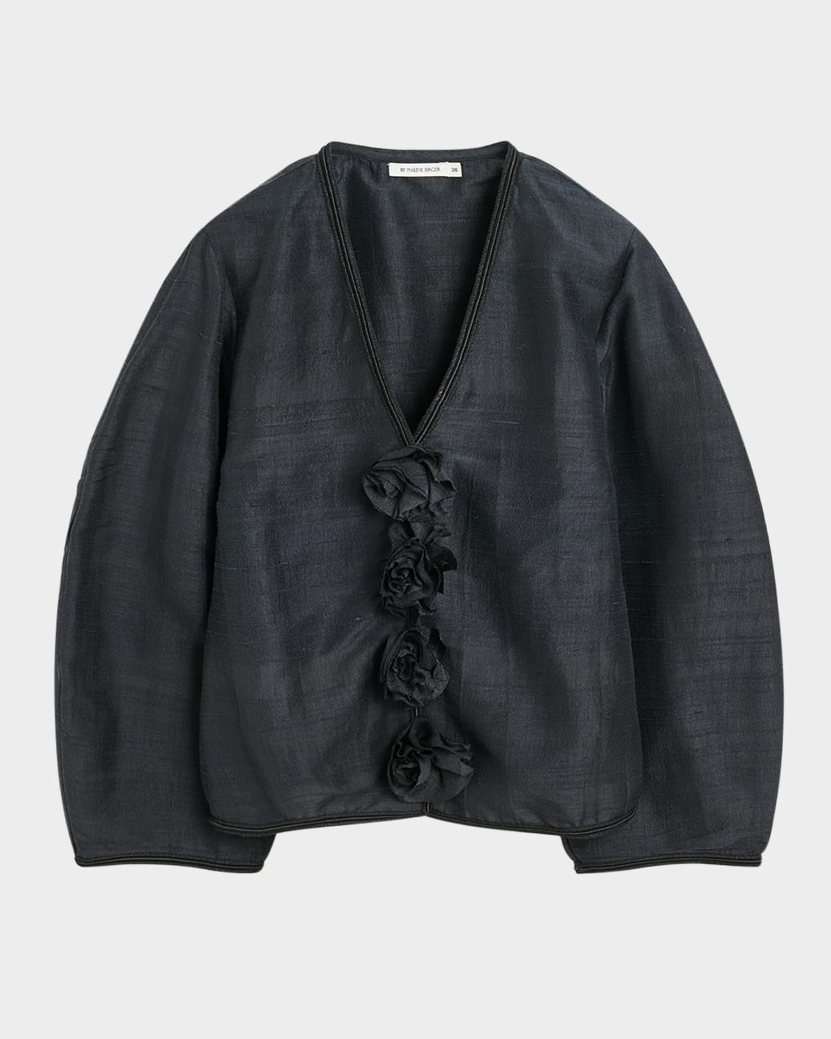Shop By Malene Birger Mineas Floral Applique Silk Blouse In Black