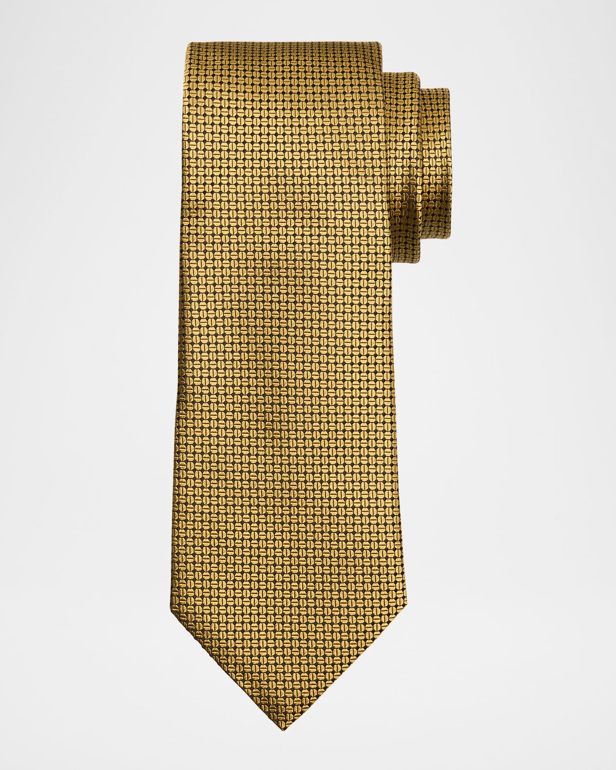 Zegna Men's Micro-geometric Jacquard Silk Tie In Md Yel Micro Fan