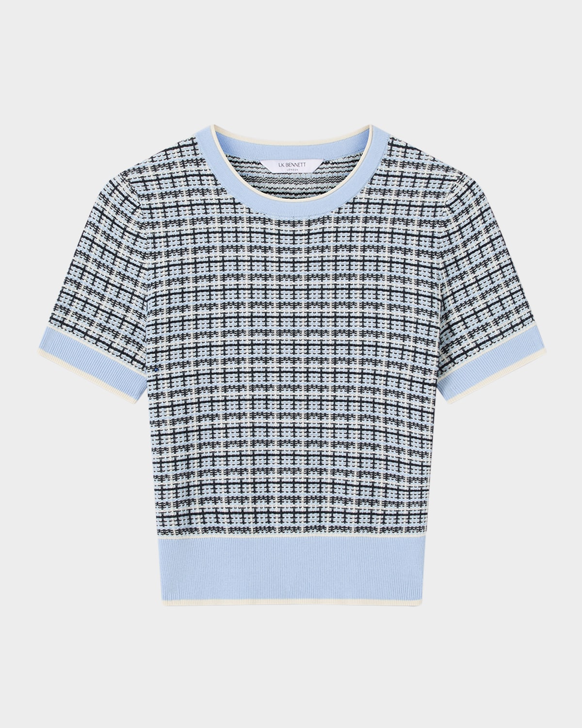 Lk Bennett Honey Cropped Textural Plaid Top In Blue