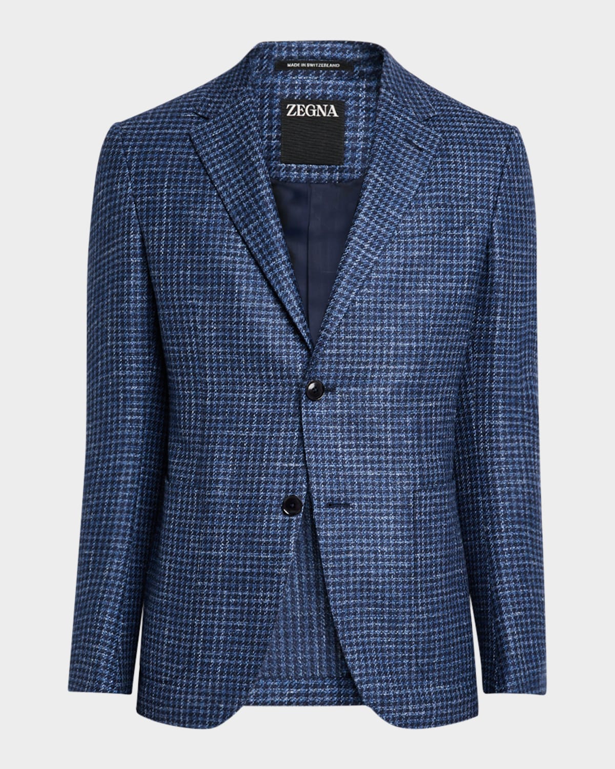 Zegna Men's Textured Crossover Sport Coat In Blue Navy Check