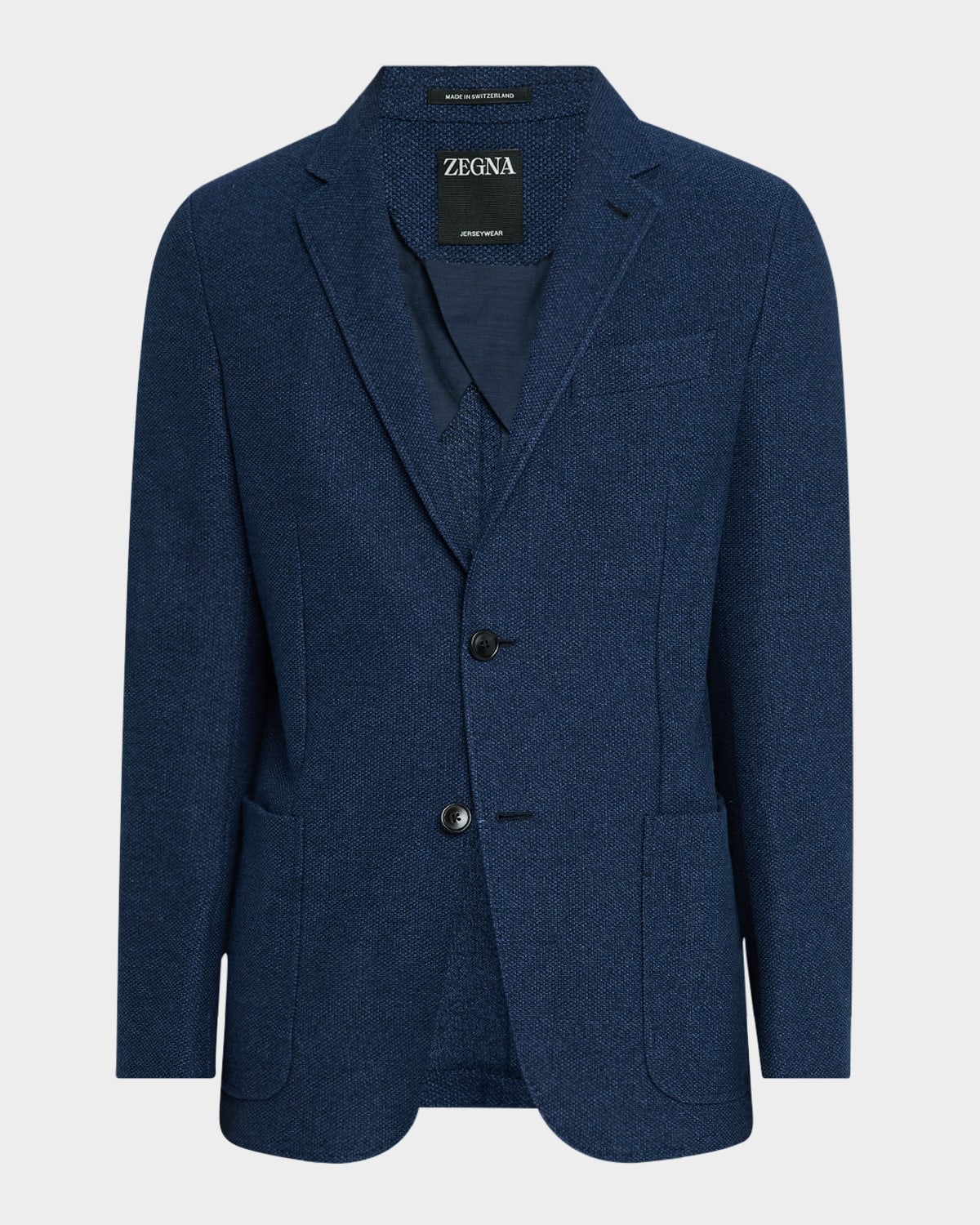 Shop Zegna Men's Solid Textured Jersey Blazer In Dk Blu Sld