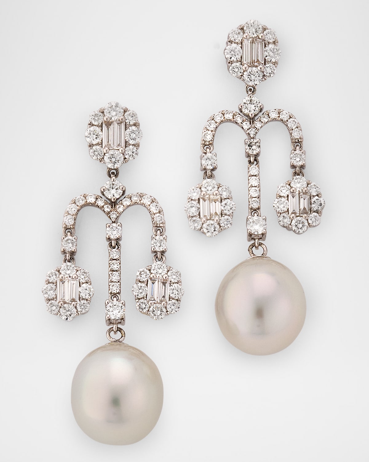 18K White Gold 12mm South Sea Pearl Earrings with Diamonds